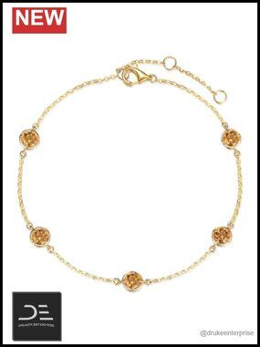 14K Solid Yellow Gold Natural Citrine Link Bracelet Fine Jewelry